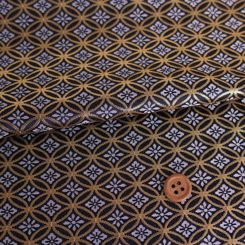 金襴生地(金らん) 花菱七宝つなぎ(黒) 10cm単位 切り売り