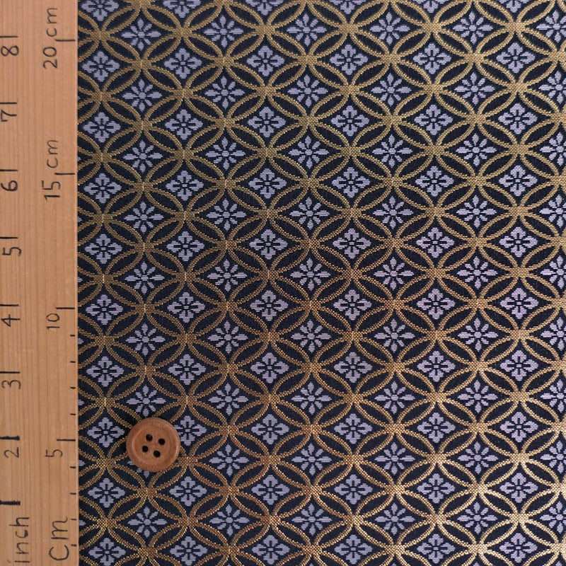 金襴生地(金らん) 花菱七宝つなぎ(黒) 10cm単位 切り売り