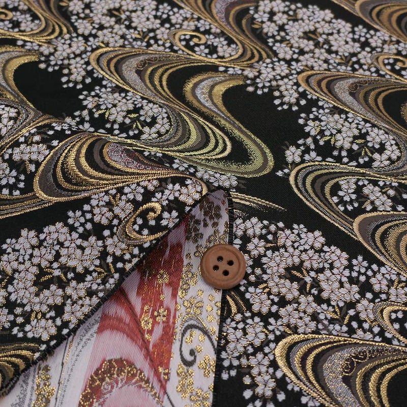 金襴生地(金らん) 夜桜流水(黒) 10cm単位 切り売り