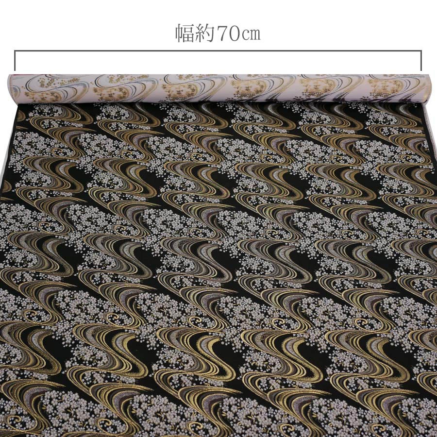 金襴生地(金らん) 夜桜流水(黒) 10cm単位 切り売り