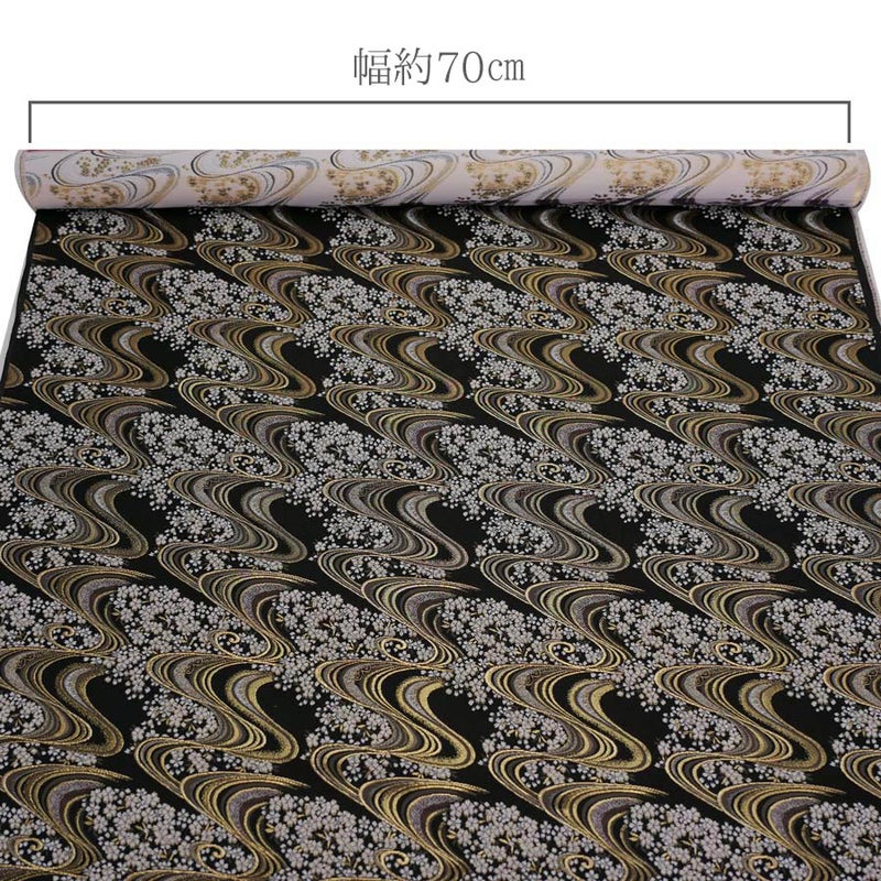 金襴生地(金らん) 夜桜流水(黒) 10cm単位 切り売り