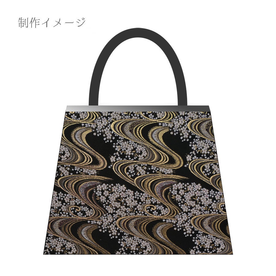 金襴生地(金らん) 夜桜流水(黒) 10cm単位 切り売り |生地 和柄/和布