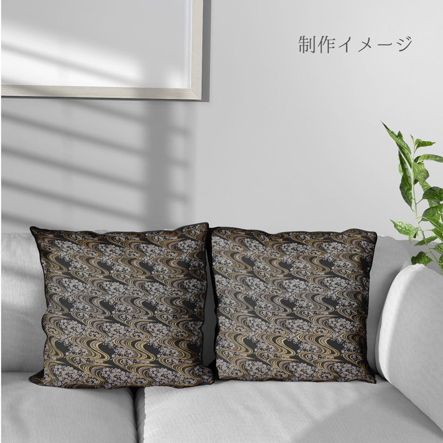 金襴生地(金らん) 夜桜流水(黒) 10cm単位 切り売り