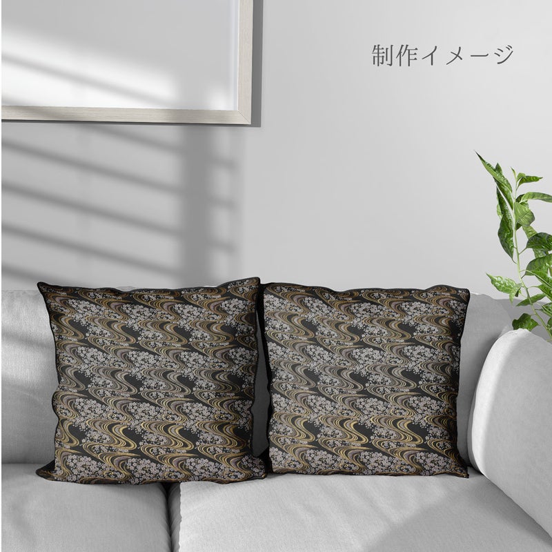 金襴生地(金らん) 夜桜流水(黒) 10cm単位 切り売り