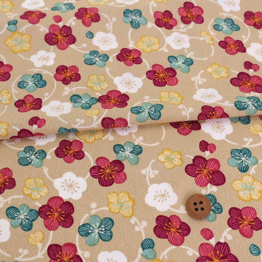 ポリちりめん生地 くるり小梅(ベージュ) 10cm単位 切り売り