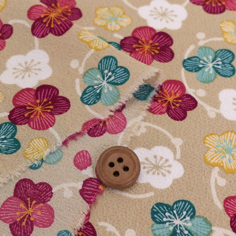 ポリちりめん生地 くるり小梅(ベージュ) 10cm単位 切り売り