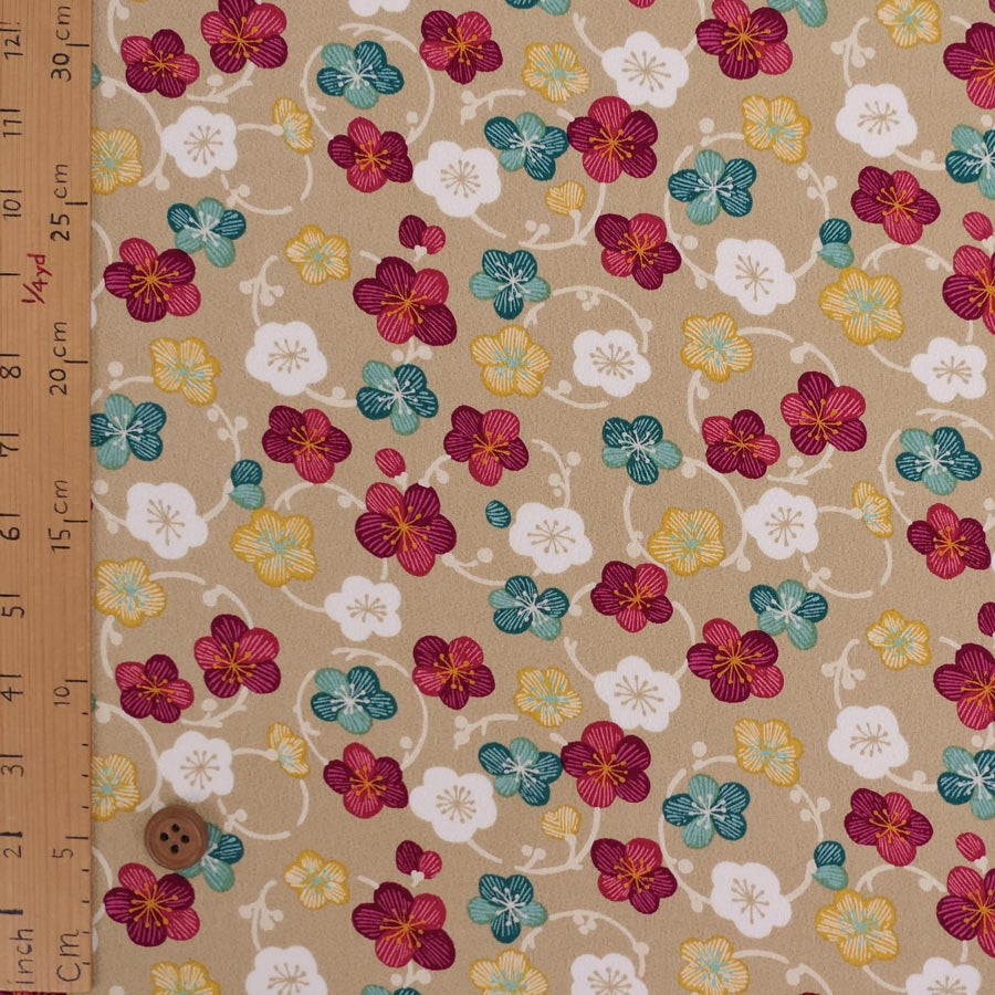 ポリちりめん生地 くるり小梅(ベージュ) 10cm単位 切り売り