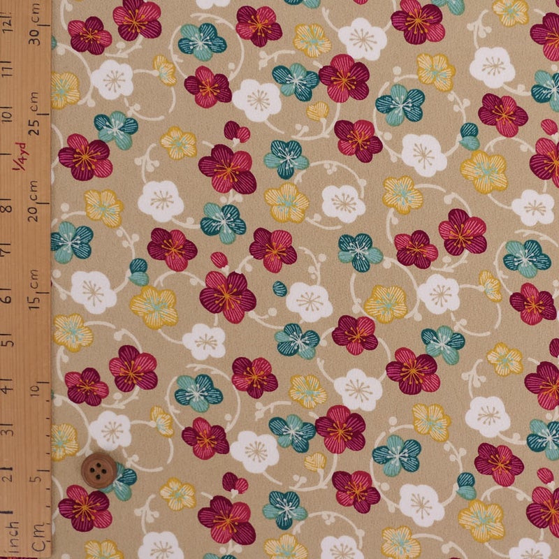 ポリちりめん生地 くるり小梅(ベージュ) 10cm単位 切り売り