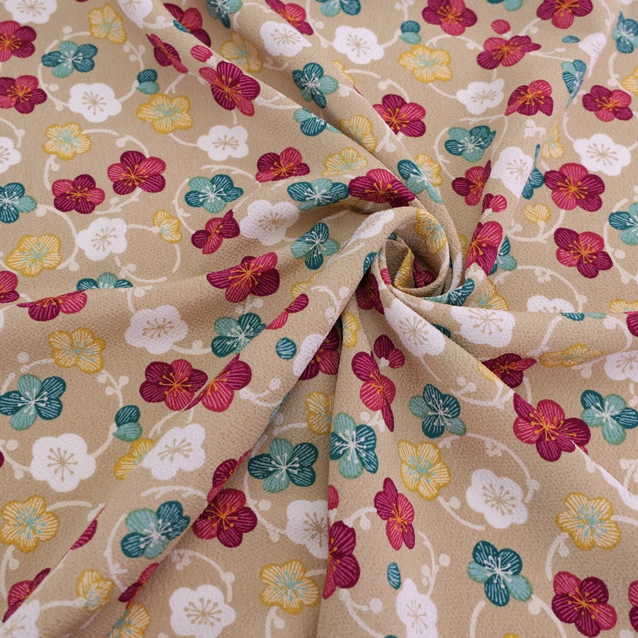 ポリちりめん生地 くるり小梅(ベージュ) 10cm単位 切り売り