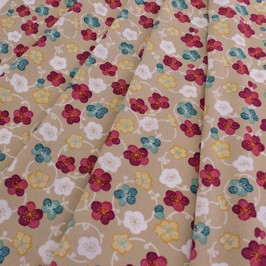 ポリちりめん生地 くるり小梅(ベージュ) 10cm単位 切り売り