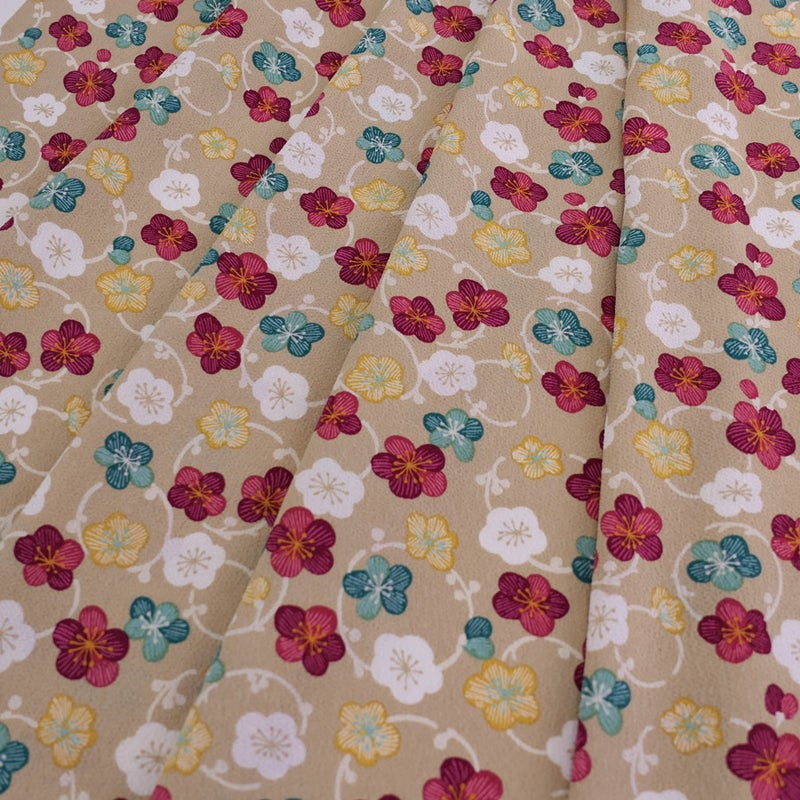 ポリちりめん生地 くるり小梅(ベージュ) 10cm単位 切り売り