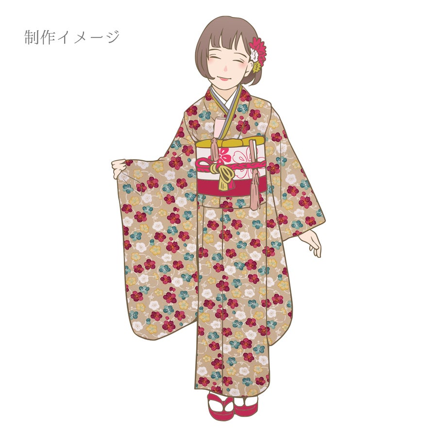 ポリちりめん生地 くるり小梅(ベージュ) 10cm単位 切り売り