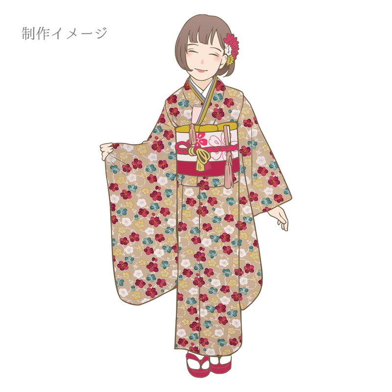 ポリちりめん生地 くるり小梅(ベージュ) 10cm単位 切り売り