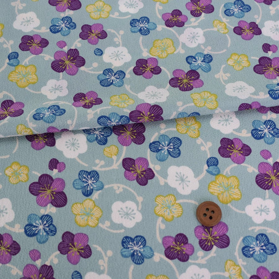 ポリちりめん生地 くるり小梅(くすみブルー) 10cm単位 切り売り