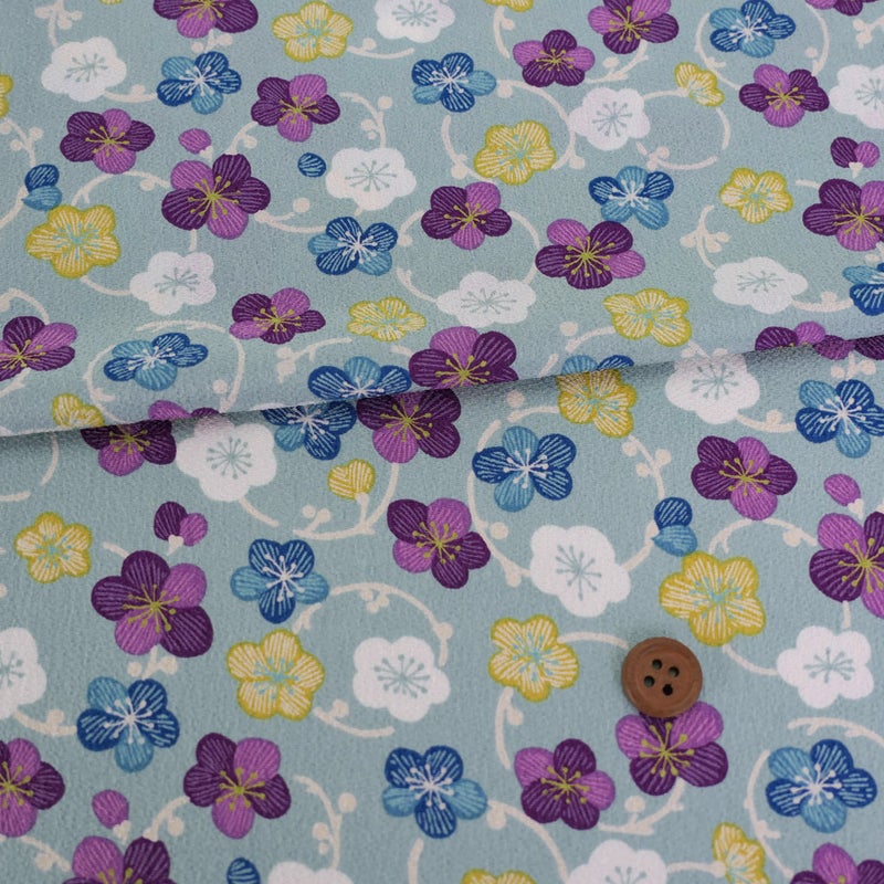ポリちりめん生地 くるり小梅(くすみブルー) 10cm単位 切り売り