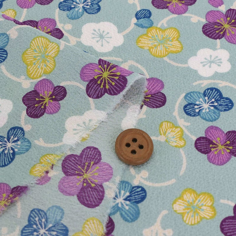 ポリちりめん生地 くるり小梅(くすみブルー) 10cm単位 切り売り