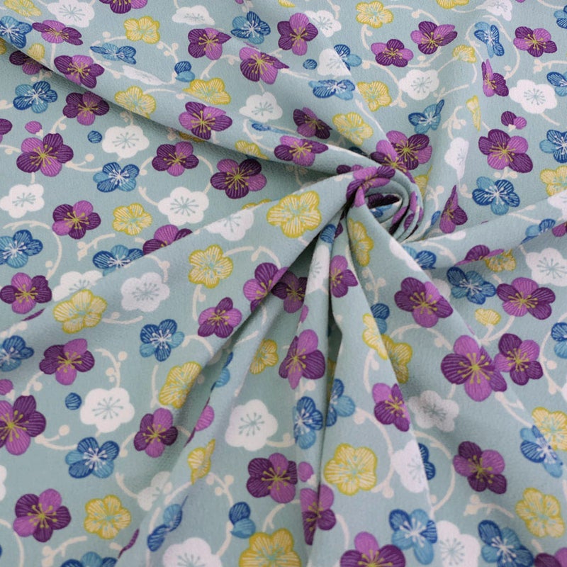 ポリちりめん生地 くるり小梅(くすみブルー) 10cm単位 切り売り