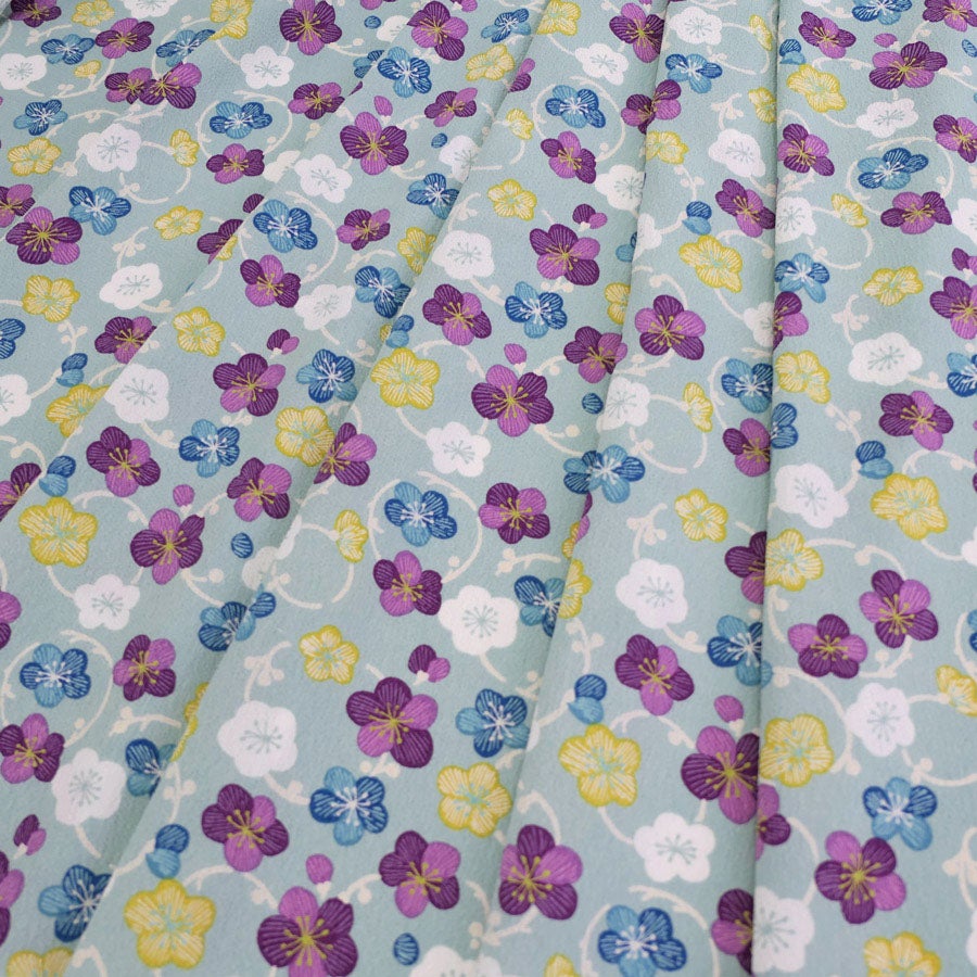 ポリちりめん生地 くるり小梅(くすみブルー) 10cm単位 切り売り