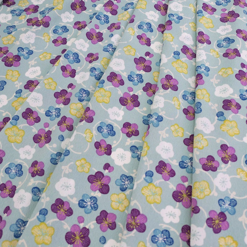 ポリちりめん生地 くるり小梅(くすみブルー) 10cm単位 切り売り