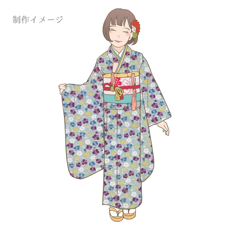 ポリちりめん生地 くるり小梅(くすみブルー) 10cm単位 切り売り