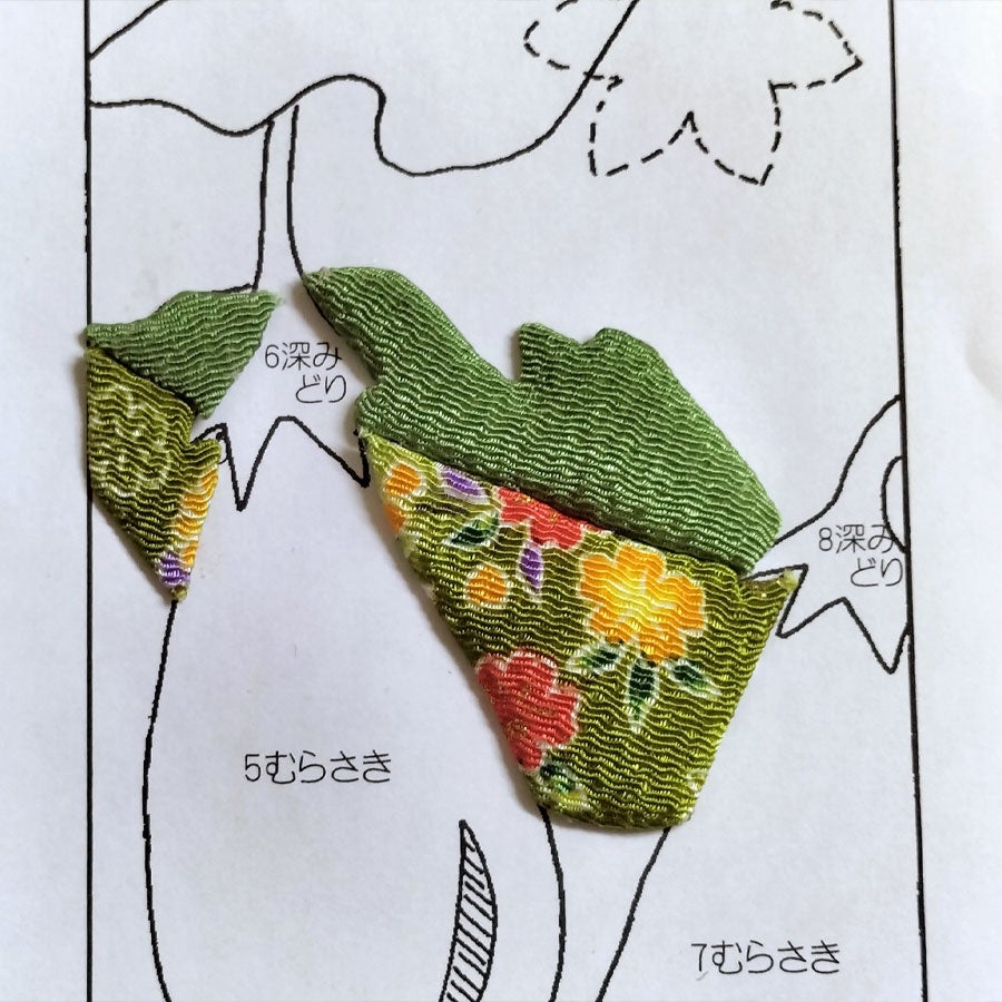 ちりめん手芸キット 花と実の短冊 6月 茄子と花
