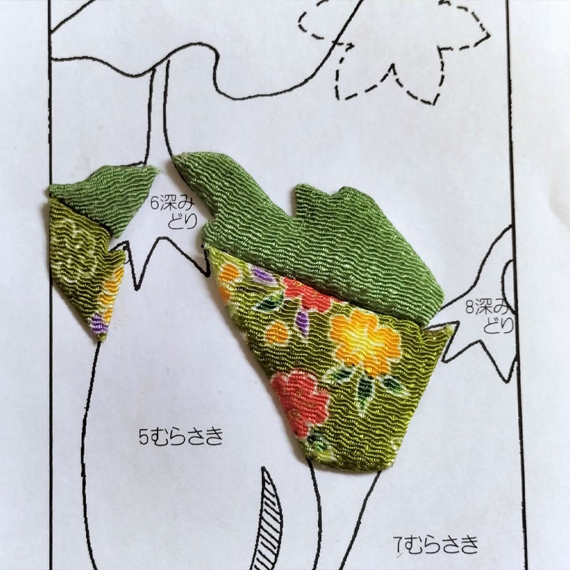 ちりめん手芸キット 花と実の短冊 6月 茄子と花