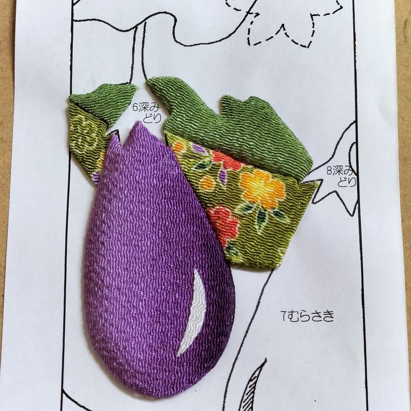 ちりめん手芸キット 花と実の短冊 6月 茄子と花