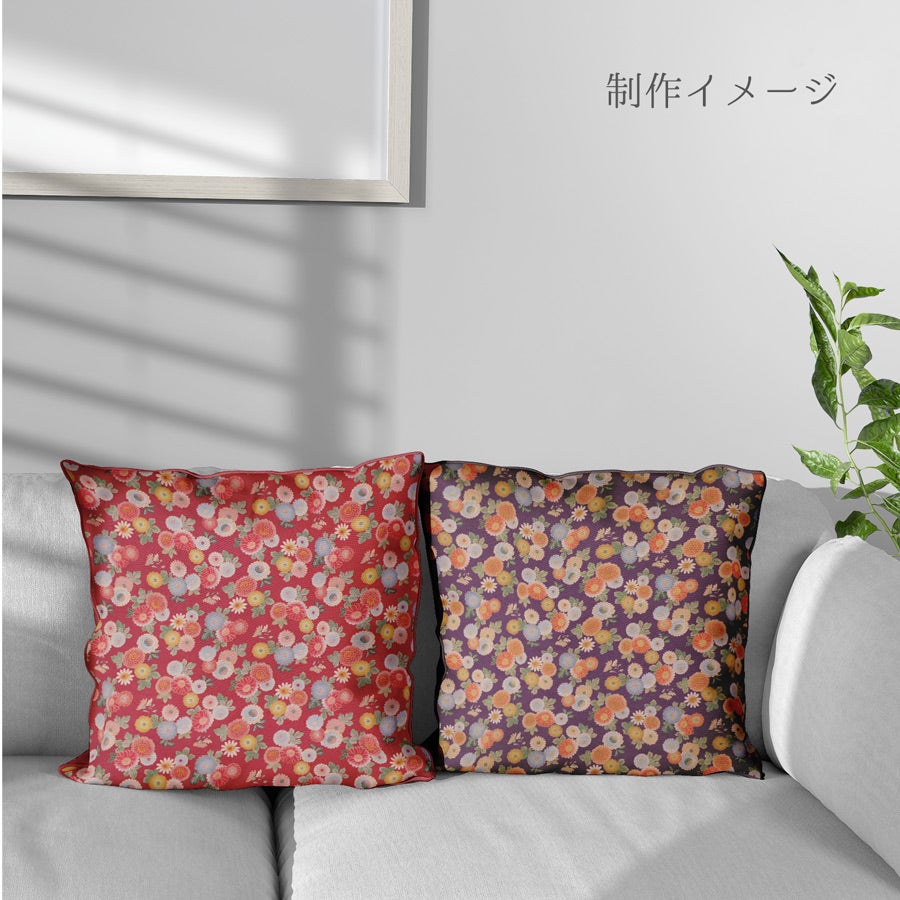 和柄コットン生地 彩り菊づくし(紫) 10cm単位 切り売り