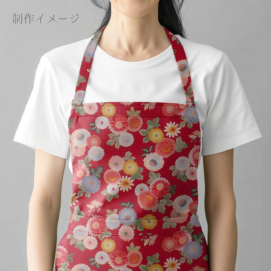 和柄コットン生地 彩り菊づくし(赤) 10cm単位 切り売り