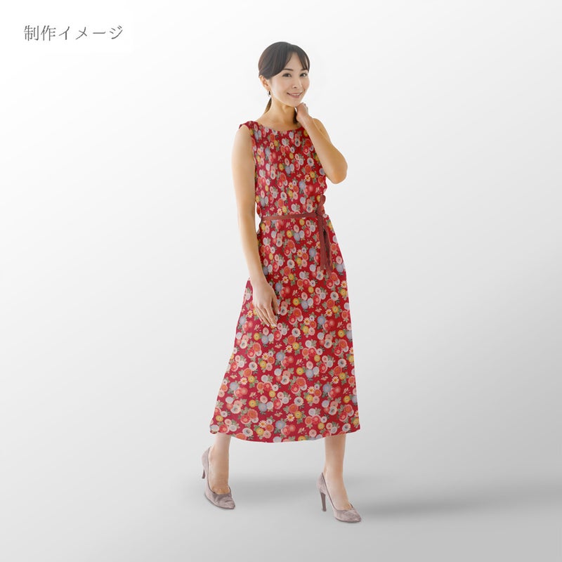 和柄コットン生地 彩り菊づくし(赤) 10cm単位 切り売り