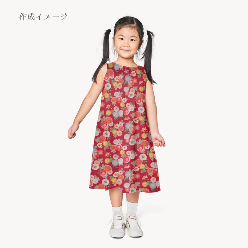和柄コットン生地 彩り菊づくし(赤) 10cm単位 切り売り
