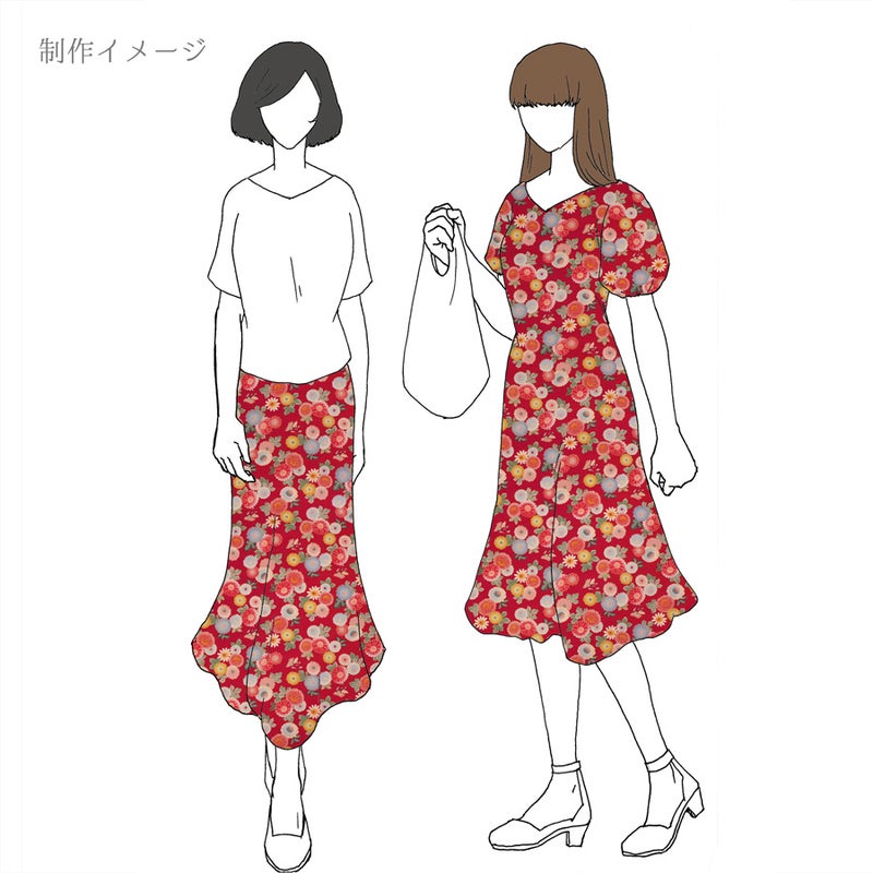和柄コットン生地 彩り菊づくし(赤) 10cm単位 切り売り
