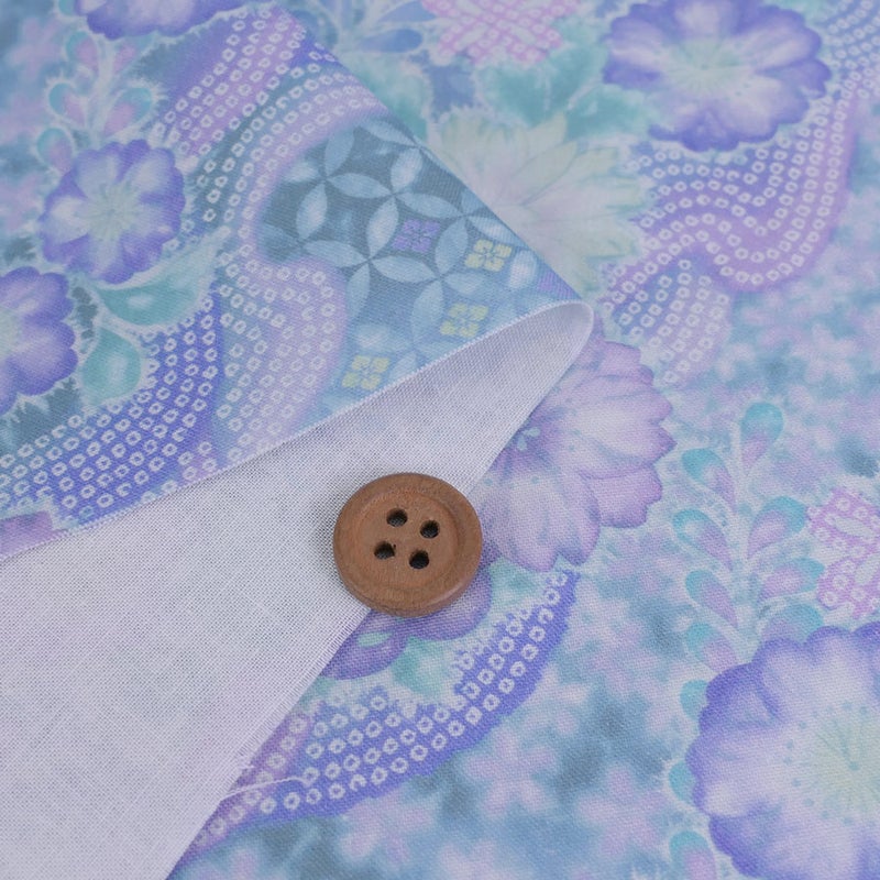 和柄コットン生地 辻が花調花づくし(ブルー) 10cm単位 切り売り