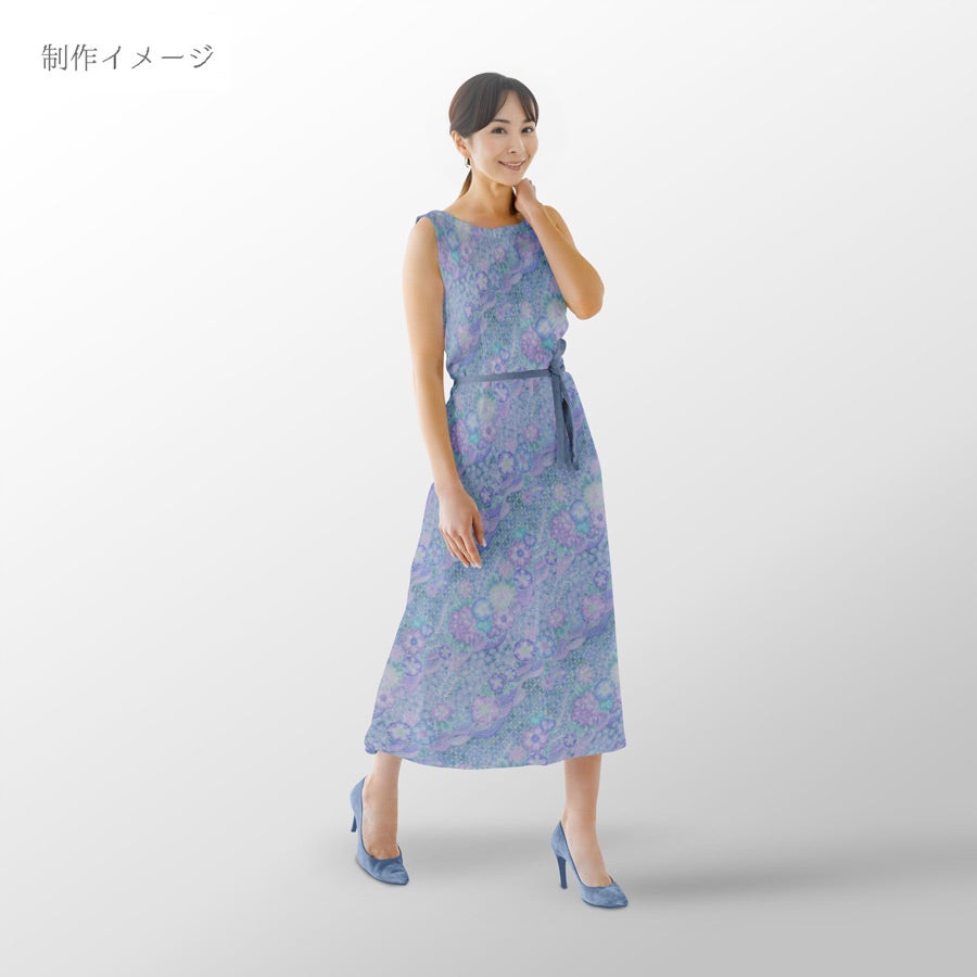 和柄コットン生地 辻が花調花づくし(ブルー) 10cm単位 切り売り