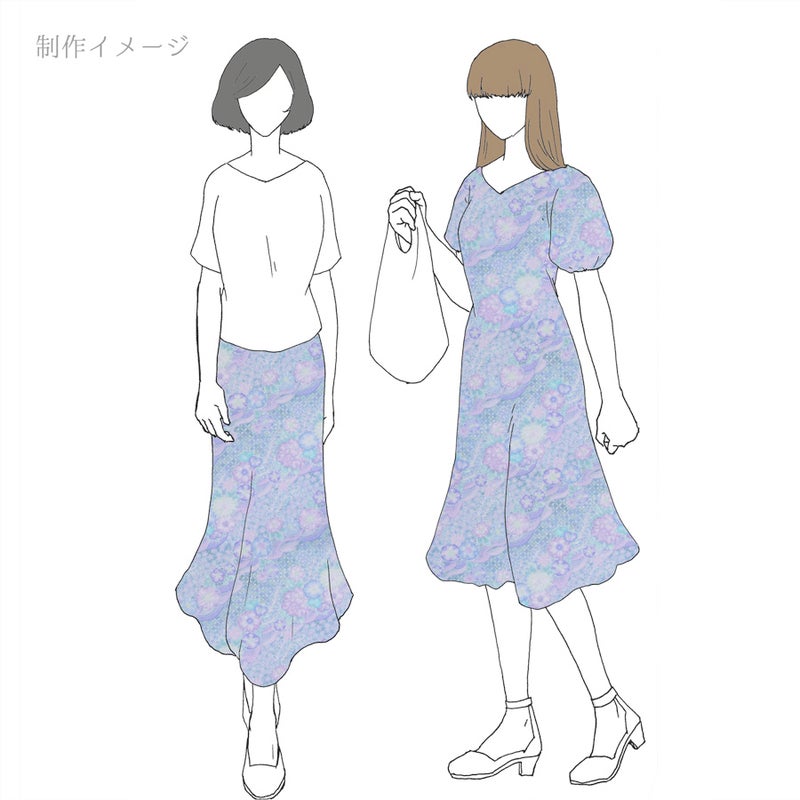 和柄コットン生地 辻が花調花づくし(ブルー) 10cm単位 切り売り