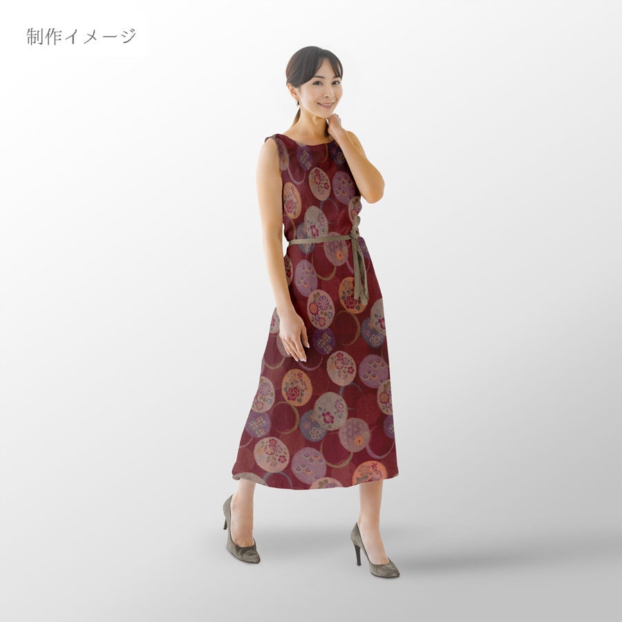 和柄コットン生地 かすり風花の輪模様(えんじ) 10cm単位 切り売り