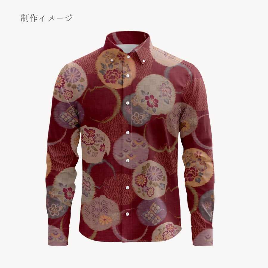 和柄コットン生地 かすり風花の輪模様(えんじ) 10cm単位 切り売り