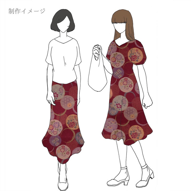 和柄コットン生地 かすり風花の輪模様(えんじ) 10cm単位 切り売り