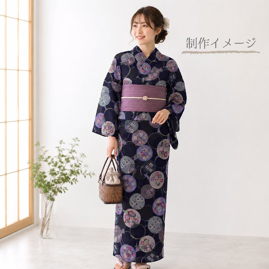 和柄コットン生地 かすり風花の輪模様(紺色)