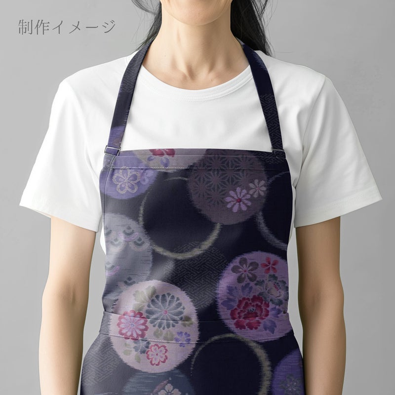 和柄コットン生地 かすり風花の輪模様(紺色) 10cm単位 切り売り