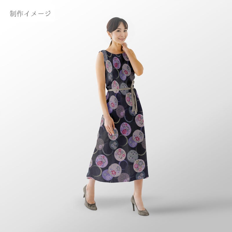 和柄コットン生地 かすり風花の輪模様(紺色) 10cm単位 切り売り