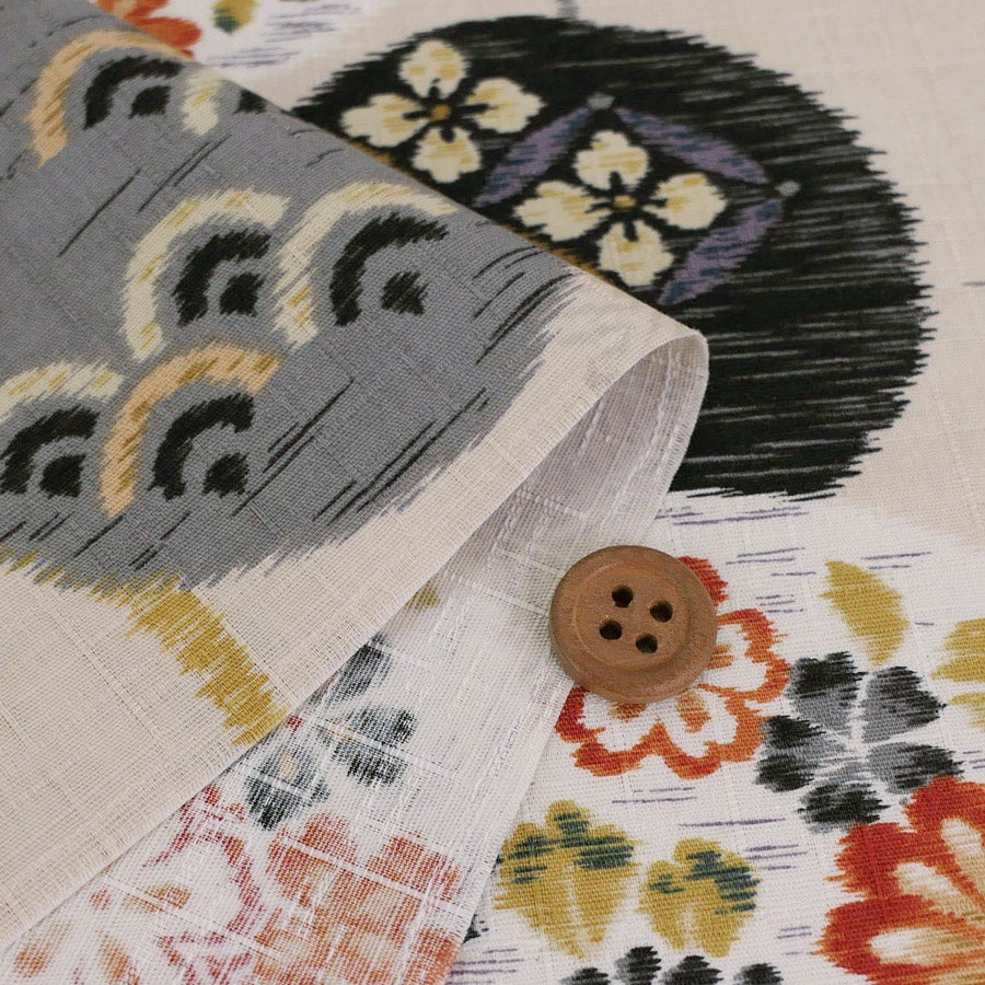 和柄コットン生地 かすり風花の輪模様(くすみアイボリー) 10cm単位 切り売り