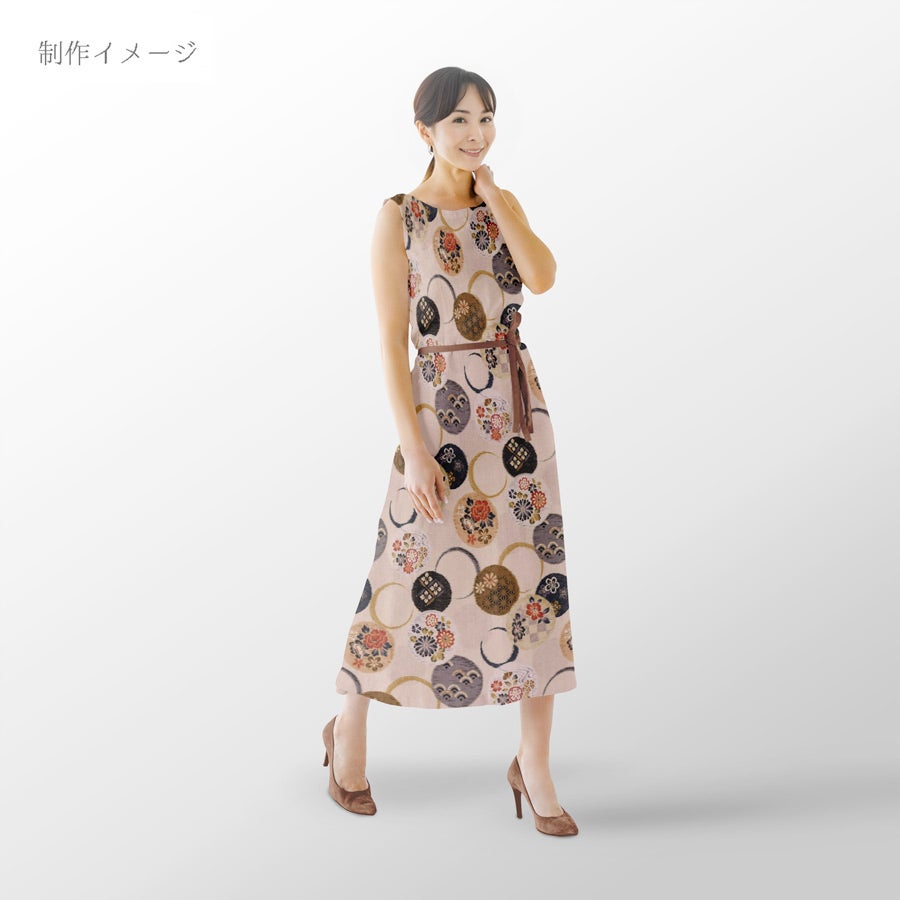 和柄コットン生地 かすり風花の輪模様(くすみアイボリー) 10cm単位 切り売り