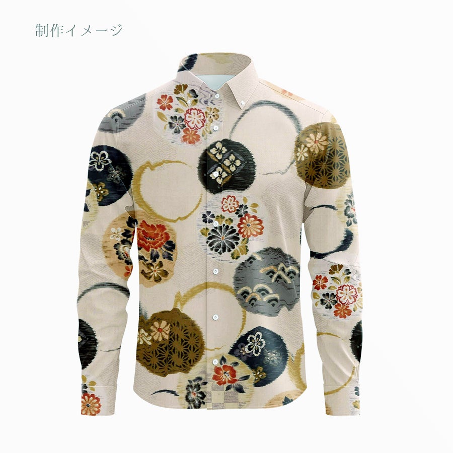 和柄コットン生地 かすり風花の輪模様(くすみアイボリー) 10cm単位 切り売り