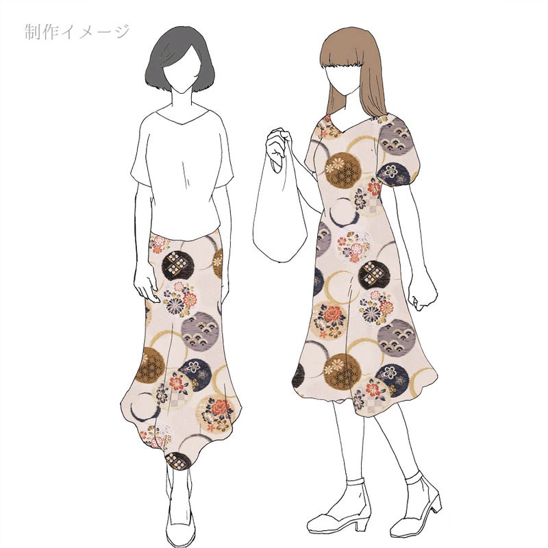 和柄コットン生地 かすり風花の輪模様(くすみアイボリー) 10cm単位 切り売り