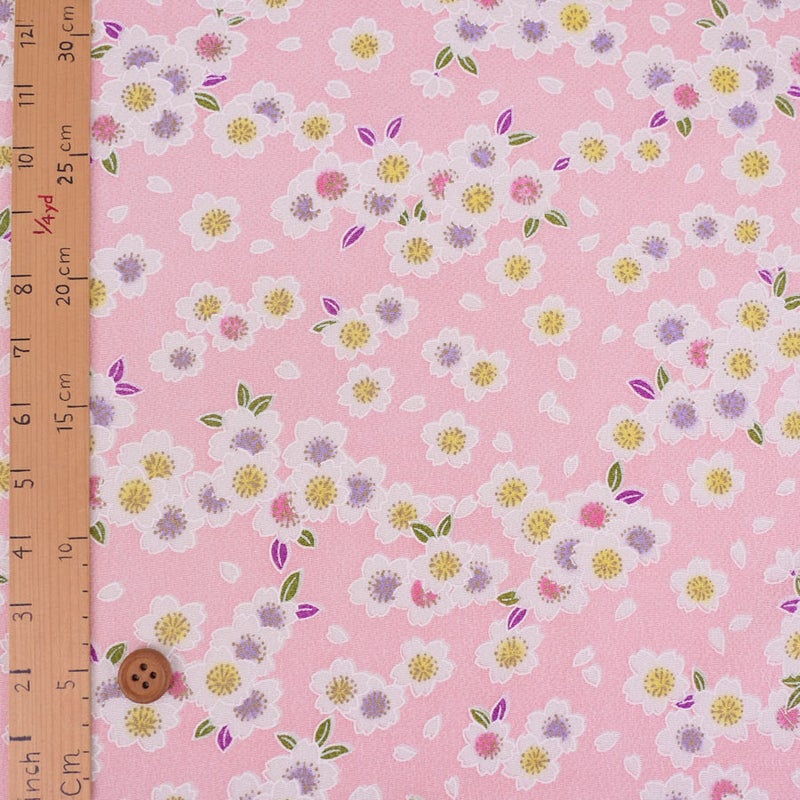 ちりめん生地 白桜(ピンク) １ｍ単位