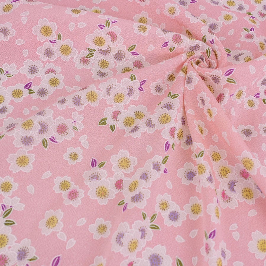 ちりめん生地 白桜(ピンク) １ｍ単位