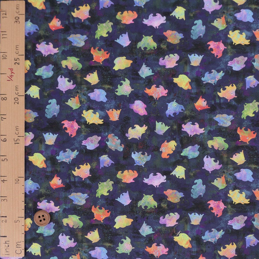 コットン生地 カラフルなウミウシたち(深海ネイビー) 10cm単位 切り売り