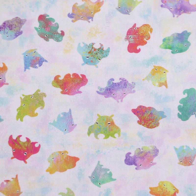 コットン生地 カラフルなウミウシたち(オフホワイト) 10cm単位 切り売り