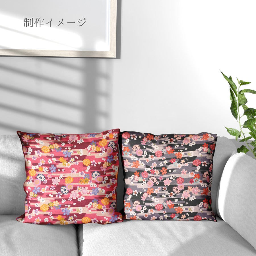 和柄コットン生地 桜づくし霞文様(黒) 10cm単位 切り売り